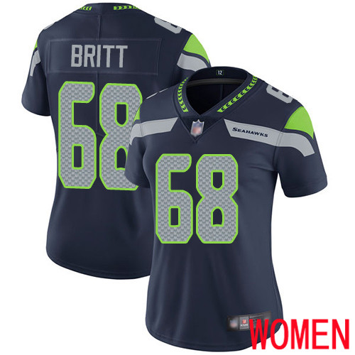 Seattle Seahawks Limited Navy Blue Women Justin Britt Home Jersey NFL Football 68 Vapor Untouchable